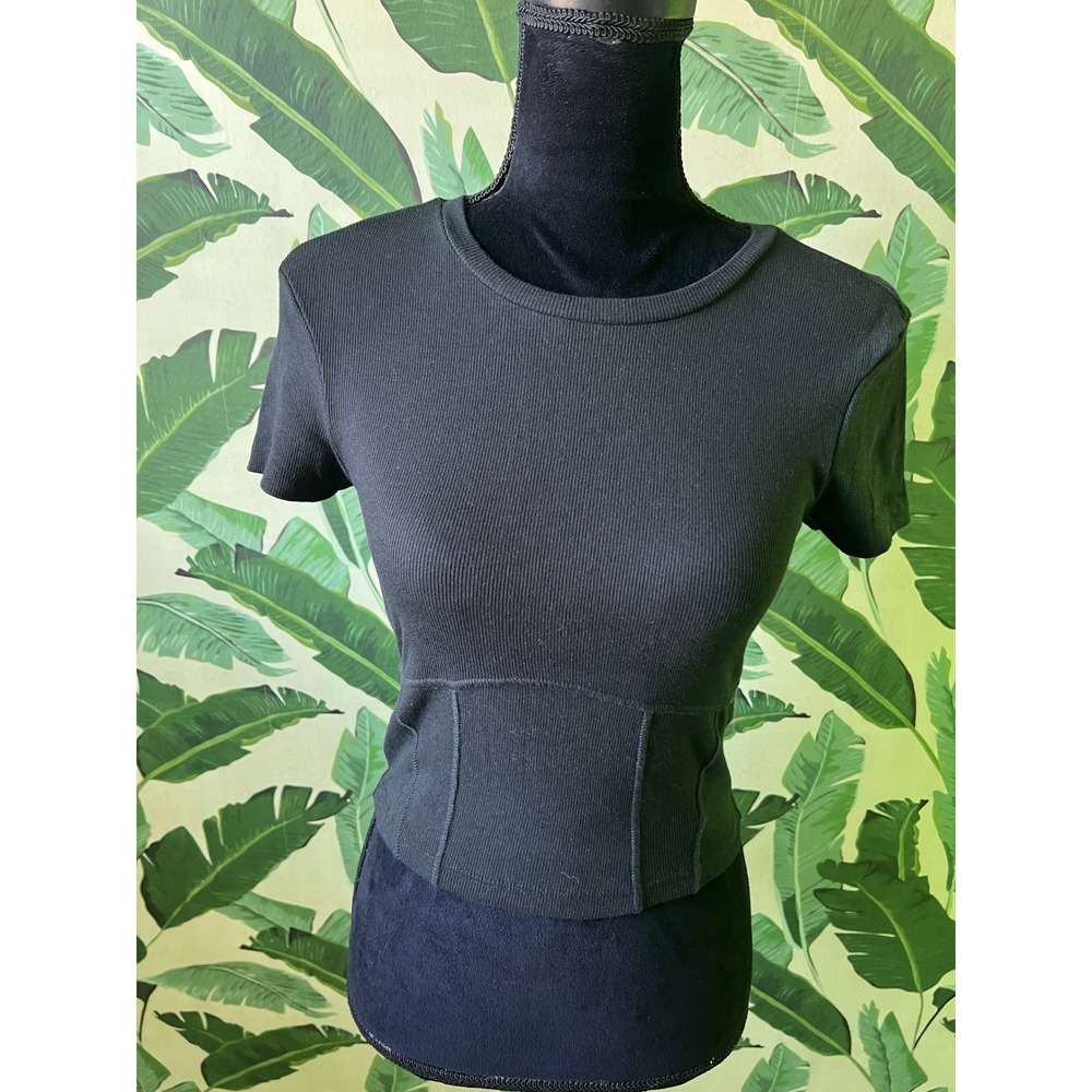 Abound Ribbed Corset Seam Tee Women Size M Black